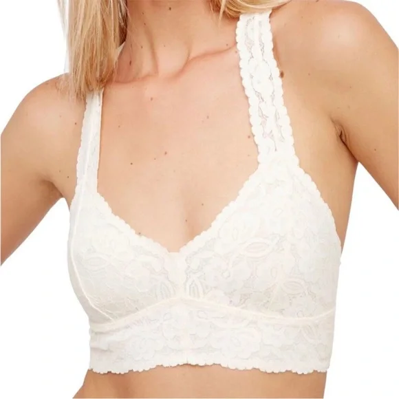FREE PEOPLE Galloon Lace Racerback Bra Bralette in White size Small - Picture 1 of 4